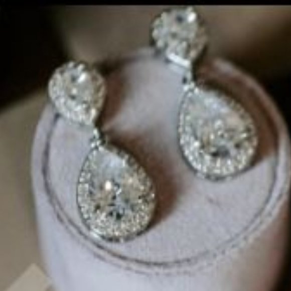 Rhinestone Dangle -Teardrop Bridal Earrings - Picture 3 of 3
